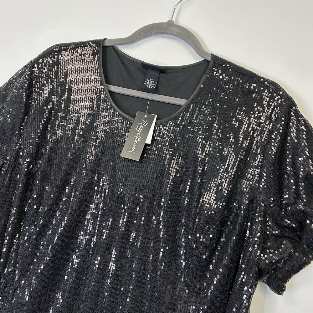 NEW Maggie Barnes Black Sequin Top Womens Size 4X Dressy Party - Picture 3 of 9